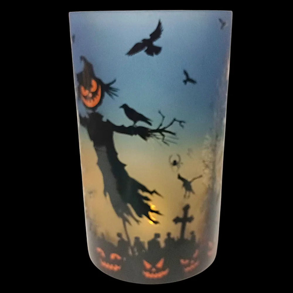 Yankee Candle Scarecrow Candle‎ Holder Glass Spooky Halloween Votive Tea Light